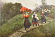 quadro di Enrico Crespi rito del battesimo Fobello